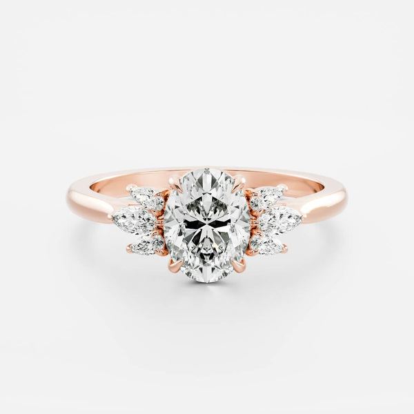 Cluster Style-Oval Lab Grown Diamond Engagement Ring - Cluster Style-Oval Lab Grown Diamond Engagement Ring