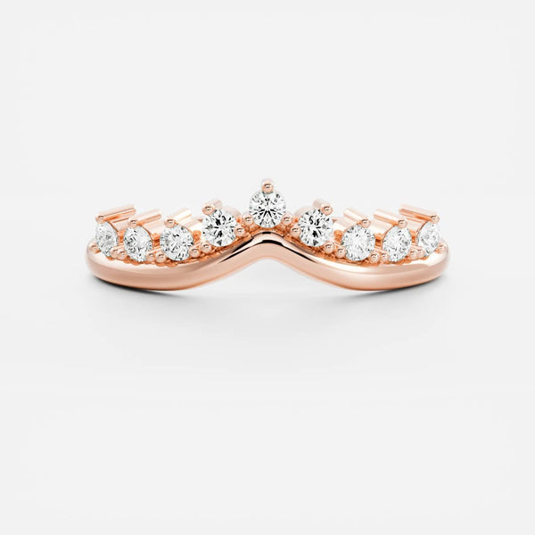 Chevron Half Eternity Crown Style- 0.13 CT Round Moissanite Wedding Band - Half Eternity- 0.20 CT Oval Moissanite Wedding Band