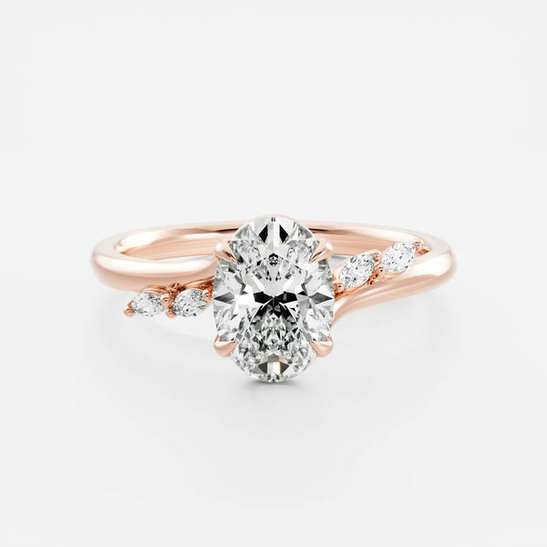 Cluster & Cathedral-Oval Lab Grown Diamond Engagement Ring - Solitaire-Oval Lab Grown Diamond Engagement Ring