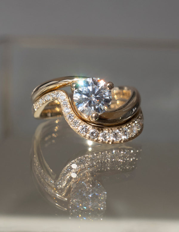 Solitaire Rapture & Pave Band- 1 CT Round Lab Grown Diamond Bridal Set - Solitaire Rapture & Pave Band- Oval Lab Grown Diamond Bridal Set