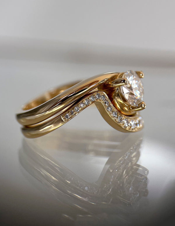 Solitaire Rapture & Pave Band- 1 CT Round Lab Grown Diamond Bridal Set - Solitaire Rapture & Pave Band- Oval Lab Grown Diamond Bridal Set