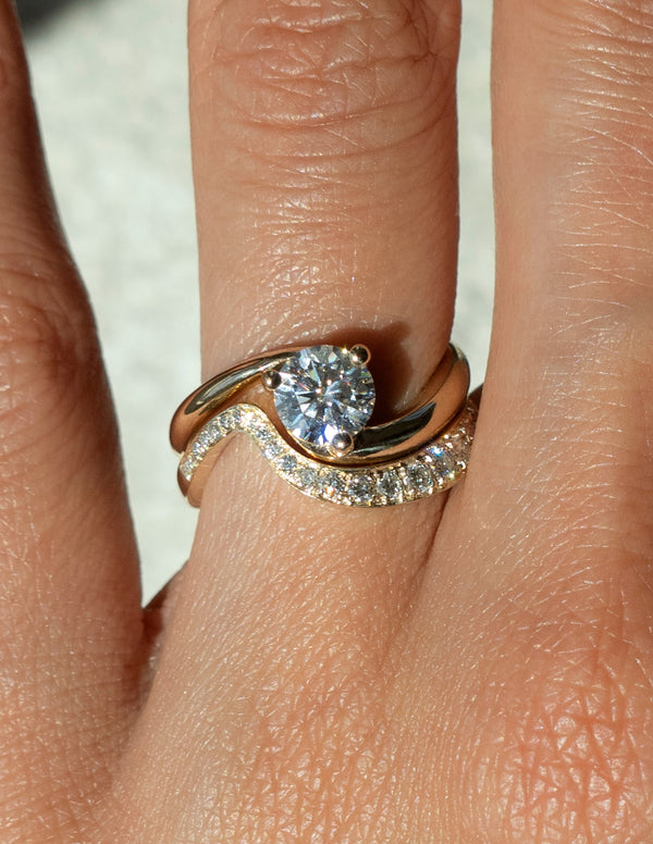 Solitaire Rapture & Pave Band- 1 CT Round Lab Grown Diamond Bridal Set - Solitaire Rapture & Pave Band- Oval Lab Grown Diamond Bridal Set