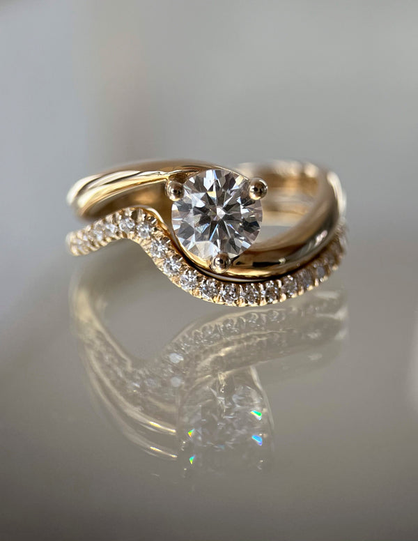 Solitaire Rapture & Pave Band- 1 CT Round Lab Grown Diamond Bridal Set - Solitaire Rapture & Pave Band- Oval Lab Grown Diamond Bridal Set