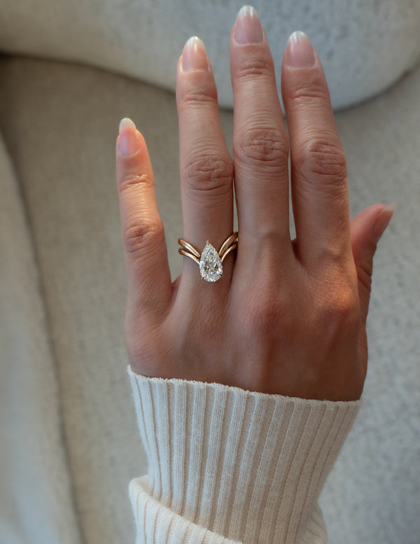Solitaire Rapture & Plain Band- 2 CT Pear Lab Grown Diamond Bridal Set - Solitaire Rapture & Pave Band- Oval Lab Grown Diamond Bridal Set