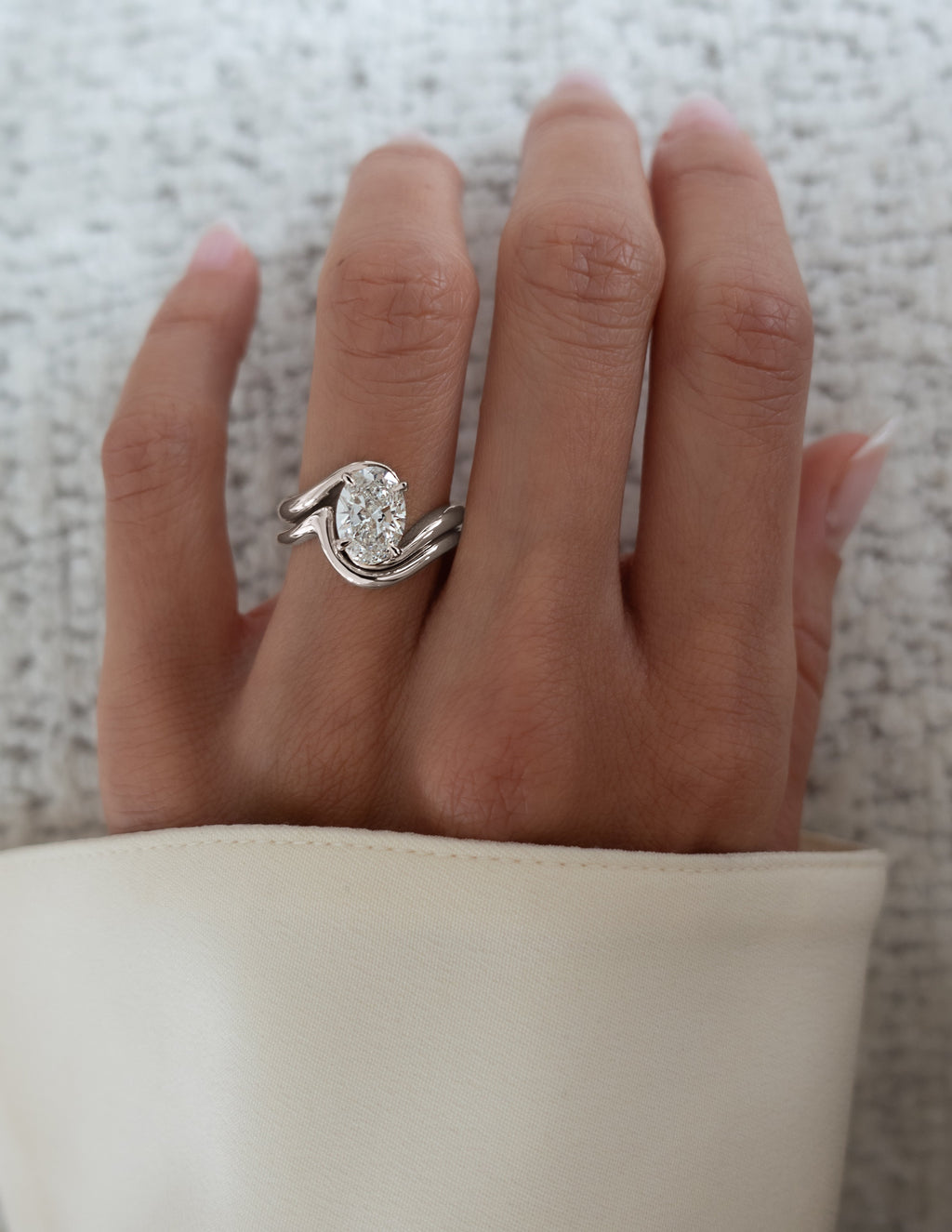 Solitaire Rapture & Pave Band- Oval Lab Grown Diamond Bridal Set