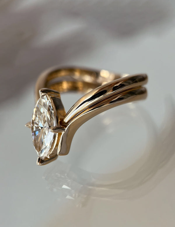 Solitaire Rapture & Plain Band- 1.5 CT Marquise Lab Grown Diamond Bridal Set - Solitaire Rapture & Pave Band- Oval Lab Grown Diamond Bridal Set