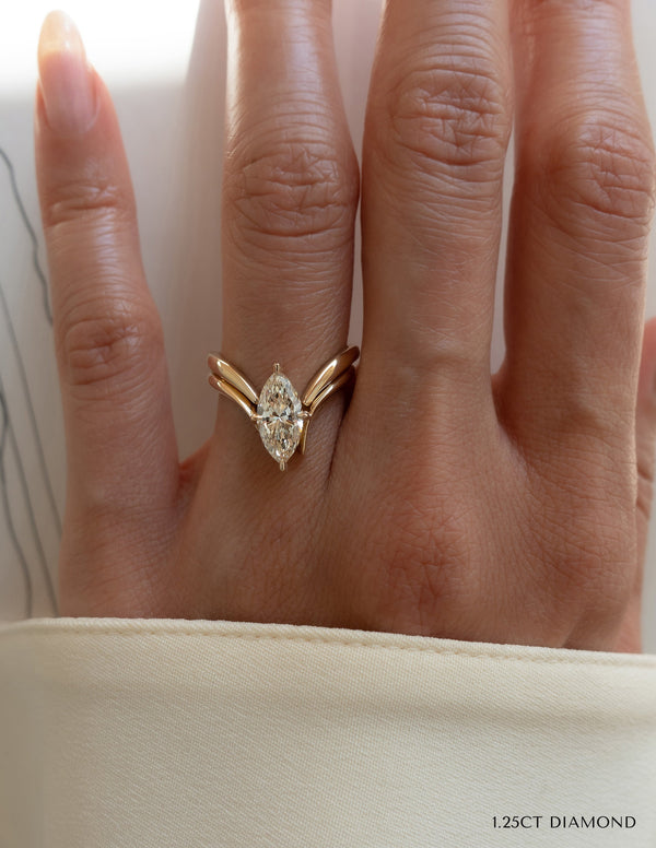 Solitaire Rapture & Plain Band- 1.5 CT Marquise Lab Grown Diamond Bridal Set - Solitaire Rapture & Pave Band- Oval Lab Grown Diamond Bridal Set