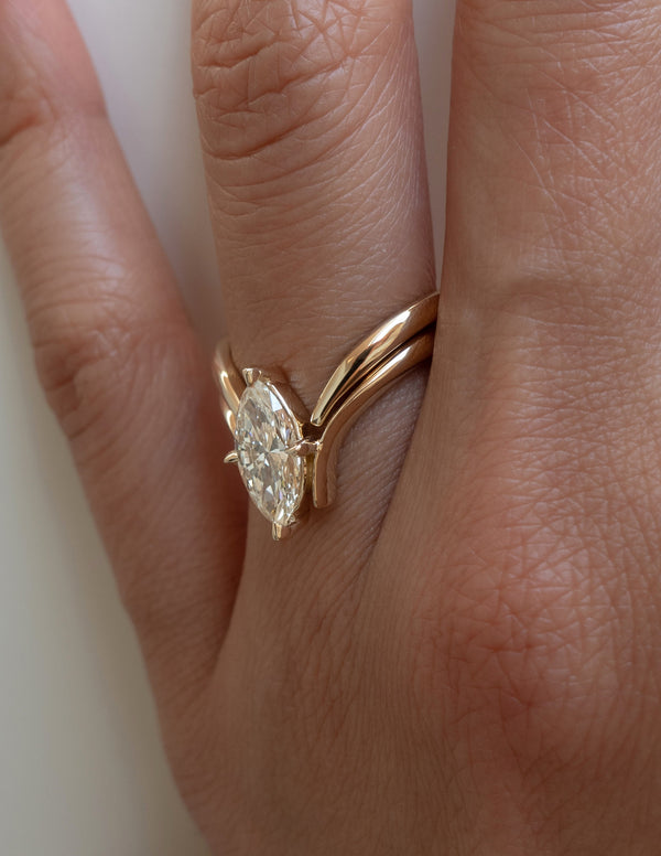Solitaire Rapture & Plain Band- 1.5 CT Marquise Lab Grown Diamond Bridal Set - Solitaire Rapture & Pave Band- Oval Lab Grown Diamond Bridal Set