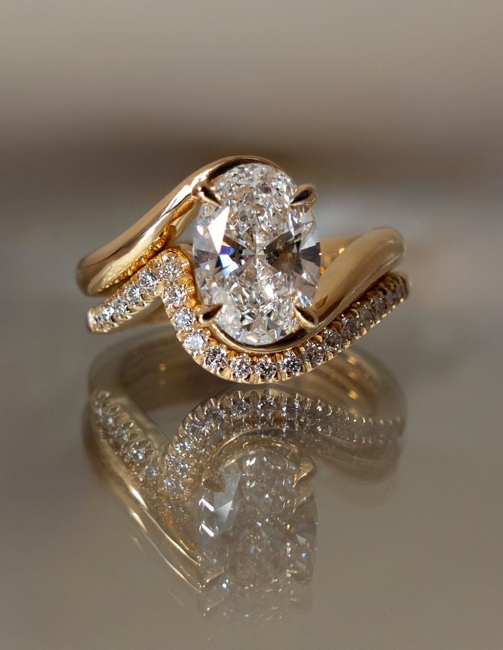 Solitaire Rapture & Pave Band- Oval Lab Grown Diamond Bridal Set