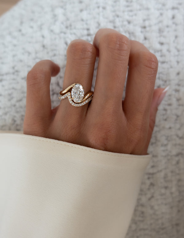 Solitaire Rapture & Pave Band- 2.5 CT Oval Lab Grown Diamond Bridal Set - Solitaire Rapture & Pave Band- Oval Lab Grown Diamond Bridal Set
