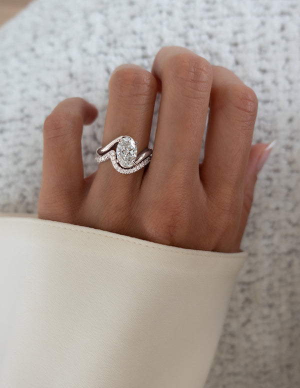 Solitaire Rapture & Pave Band- 2.5 CT Oval Lab Grown Diamond Bridal Set - Solitaire Rapture & Pave Band- Oval Lab Grown Diamond Bridal Set