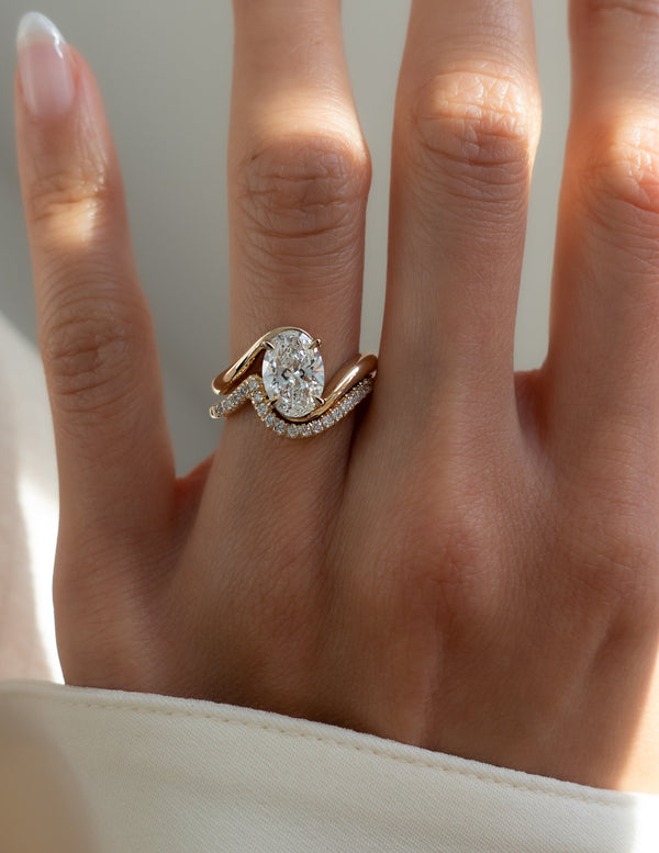 Solitaire Rapture & Pave Band- 2.5 CT Oval Lab Grown Diamond Bridal Set - Solitaire Rapture & Pave Band- Oval Lab Grown Diamond Bridal Set