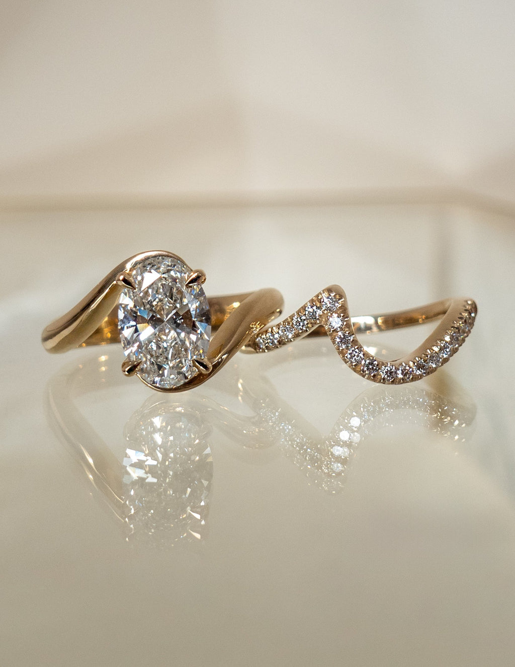 Solitaire Rapture & Pave Band- Oval Lab Grown Diamond Bridal Set
