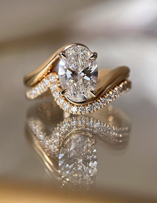 Solitaire Rapture & Pave Band- 2.5 CT Oval Lab Grown Diamond Bridal Set - Solitaire Rapture & Pave Band- Oval Lab Grown Diamond Bridal Set