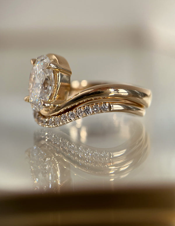 Solitaire Rapture & Pave Band- 2.5 CT Oval Lab Grown Diamond Bridal Set - Solitaire Rapture & Pave Band- Oval Lab Grown Diamond Bridal Set