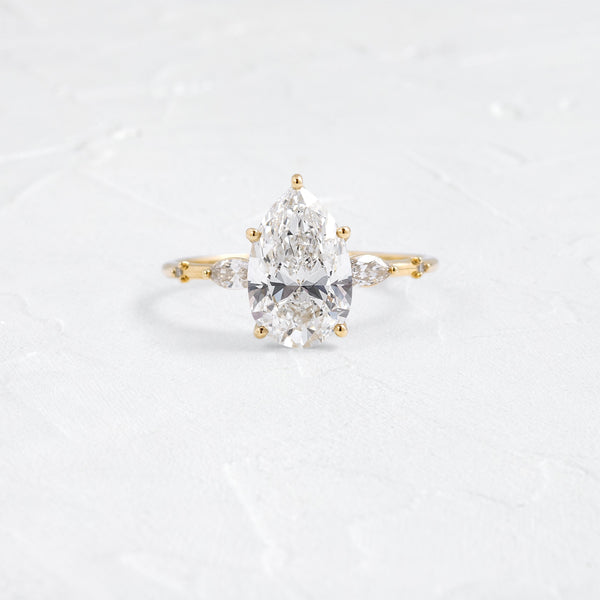 Three Stone Dainty Pave-Pear Lab Grown Diamond Engagement Ring - Solitaire-Oval Lab Grown Diamond Engagement Ring
