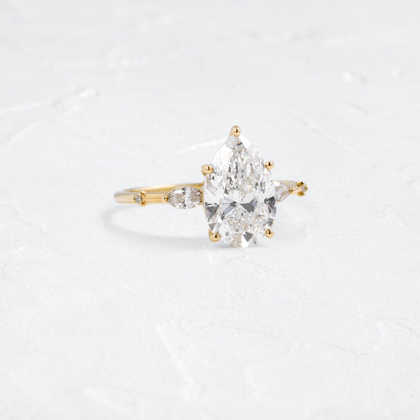 Three Stone Dainty Pave-Pear Lab Grown Diamond Engagement Ring - Solitaire-Oval Lab Grown Diamond Engagement Ring