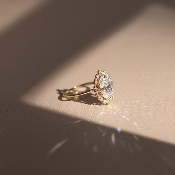 Graduated Halo-Oval Lab Grown Diamond Engagement Ring - Solitaire-Oval Lab Grown Diamond Engagement Ring