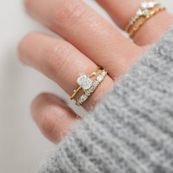 Cluster-Elongated Cushion Lab Grown Diamond Engagement Ring - Solitaire-Oval Lab Grown Diamond Engagement Ring