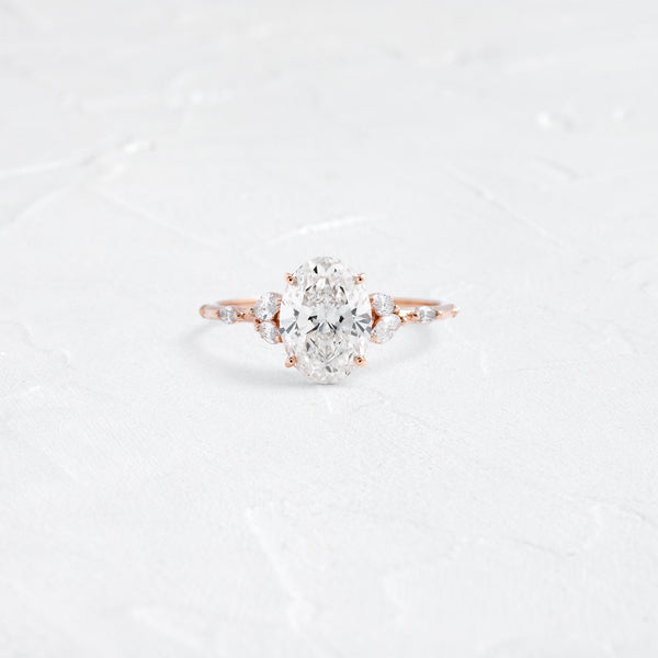 Cluster-Oval Lab Grown Diamond Engagement Ring - Solitaire-Oval Lab Grown Diamond Engagement Ring