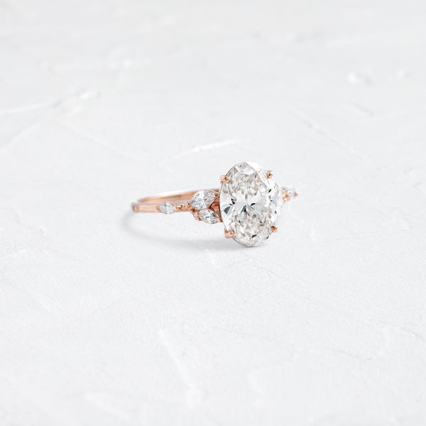 Cluster-Oval Lab Grown Diamond Engagement Ring - Solitaire-Oval Lab Grown Diamond Engagement Ring