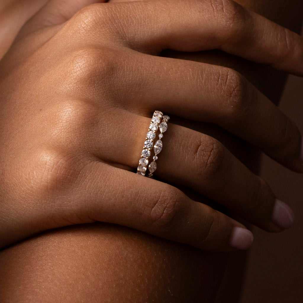 Half Eternity- 0.20 CT Oval Moissanite Wedding Band