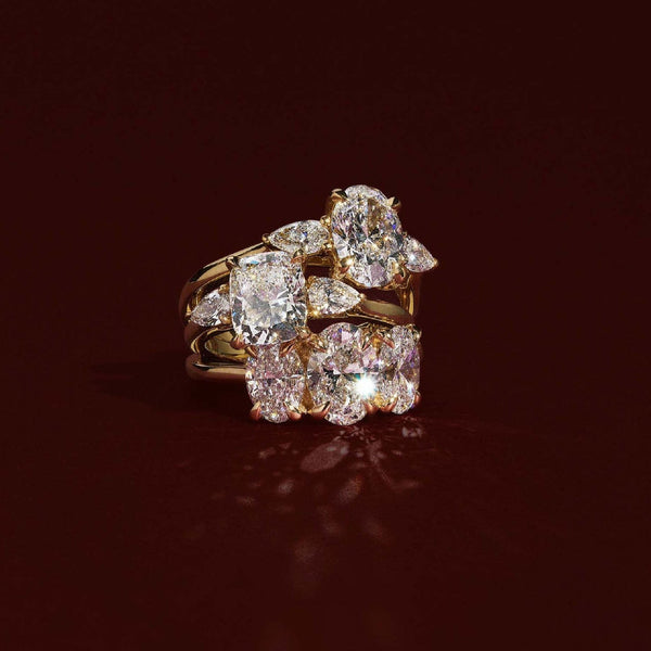 Three Stone & Cathedral-Oval Lab Grown Diamond Engagement Ring - Solitaire-Oval Lab Grown Diamond Engagement Ring