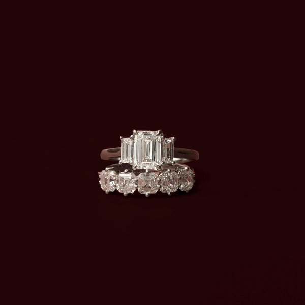 Three Stone & Cathedral-Emerald Lab Grown Diamond Engagement Ring - Solitaire-Oval Lab Grown Diamond Engagement Ring