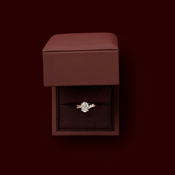 Cluster & Cathedral-Oval Lab Grown Diamond Engagement Ring - Solitaire-Oval Lab Grown Diamond Engagement Ring