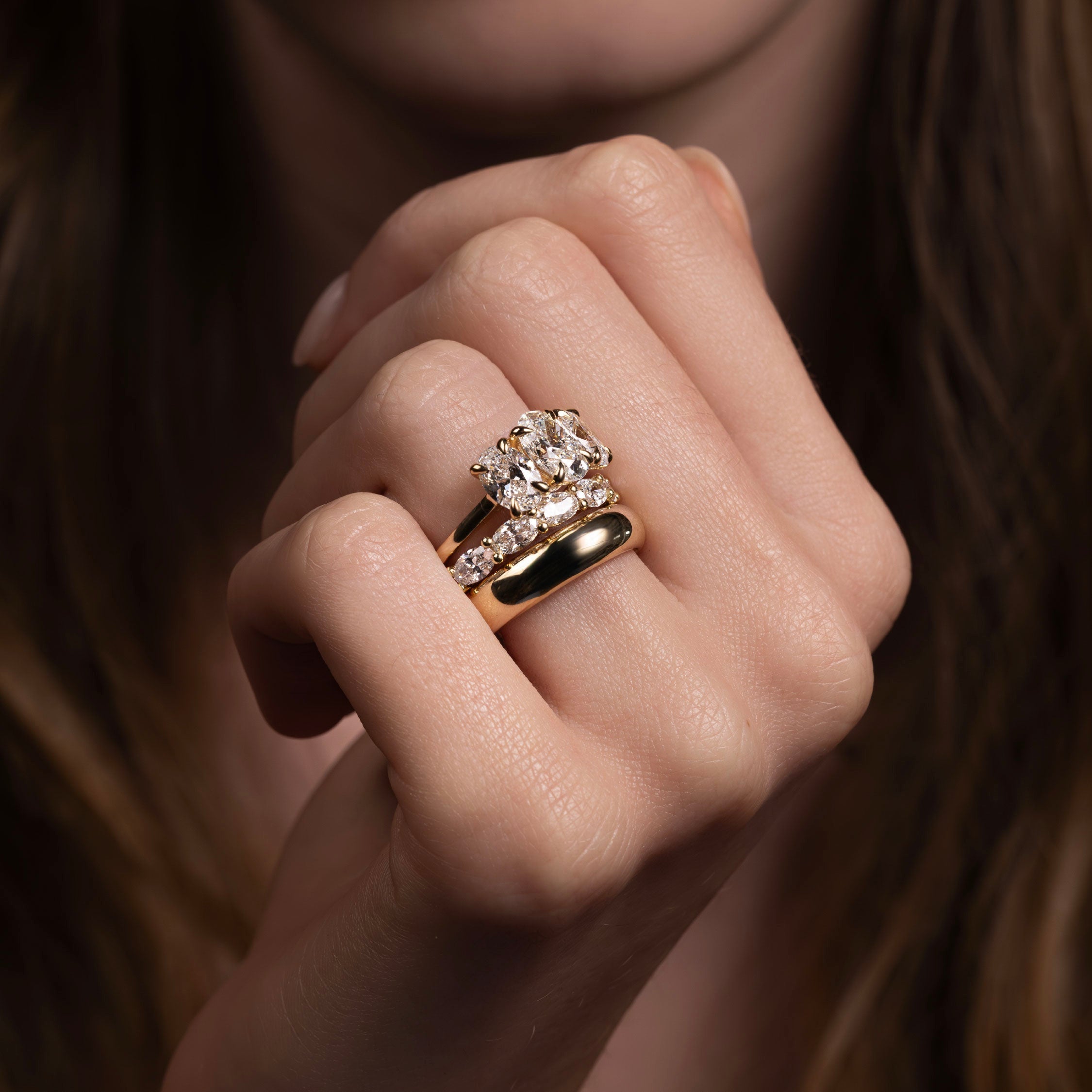 Half Eternity- 0.20 CT Oval Moissanite Wedding Band
