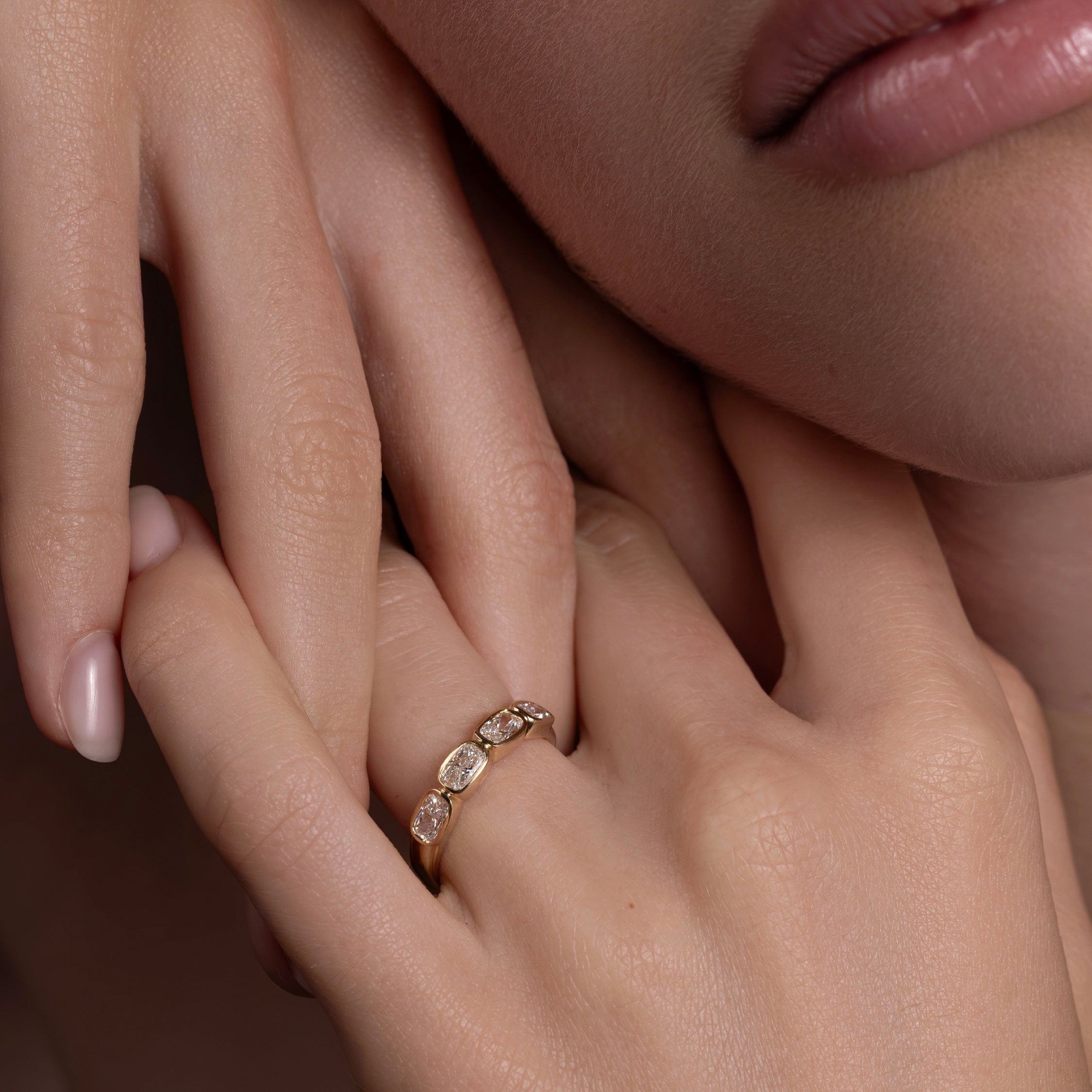 Half Eternity- 0.20 CT Oval Moissanite Wedding Band