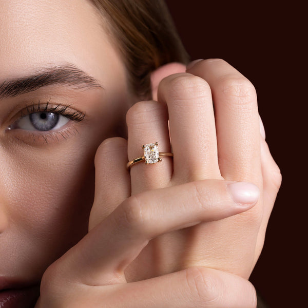 Solitaire & Cathedral-Elongated Cushion Lab Grown Diamond Engagement Ring - Solitaire-Oval Lab Grown Diamond Engagement Ring