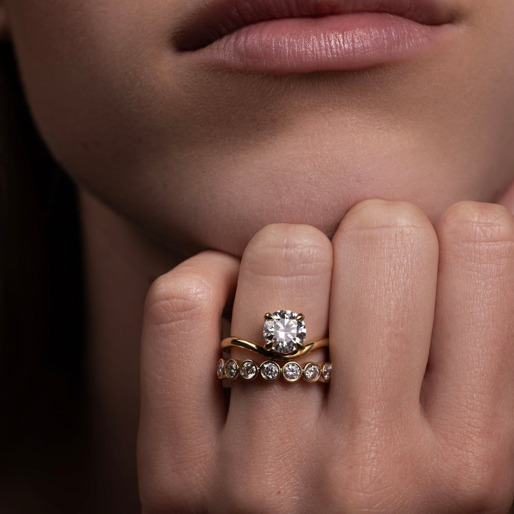 Half Eternity Bezel- 0.19 CT Round Moissanite Wedding Band