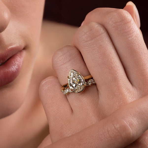 Solitaire Cathedral Unique Bezel- 1.9 CT Pear Moissanite Engagement Ring - Solitaire- 1.0 CT Oval Moissanite Engagement Ring