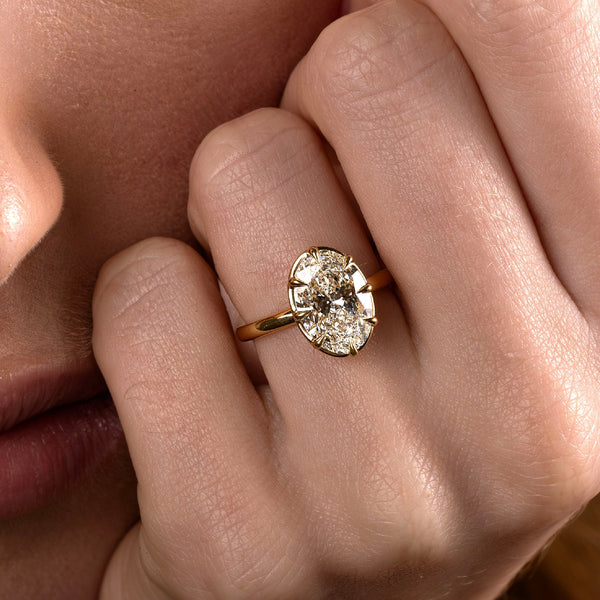Solitaire Unique Bezel Low Profile-Oval Lab Grown Diamond Engagement Ring - Solitaire-Oval Lab Grown Diamond Engagement Ring