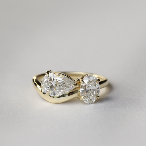 Toi Et Moi Curved Shank-Pear & Oval Lab Grown Diamond Engagement Ring - Solitaire-Oval Lab Grown Diamond Engagement Ring