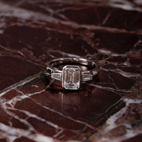 Three Stone & Bezel Cathedral-Emerald Lab Grown Diamond Engagement Ring - Solitaire-Oval Lab Grown Diamond Engagement Ring