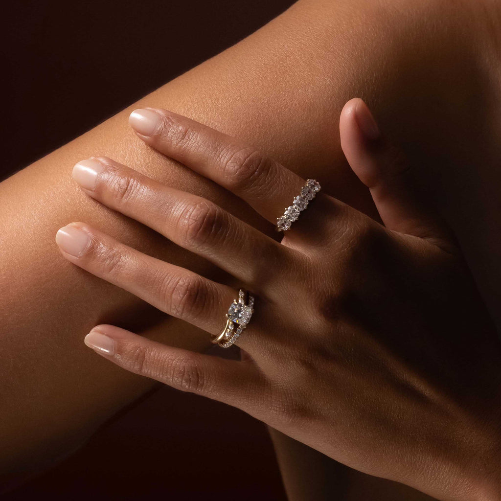 Half Eternity- 0.20 CT Oval Moissanite Wedding Band