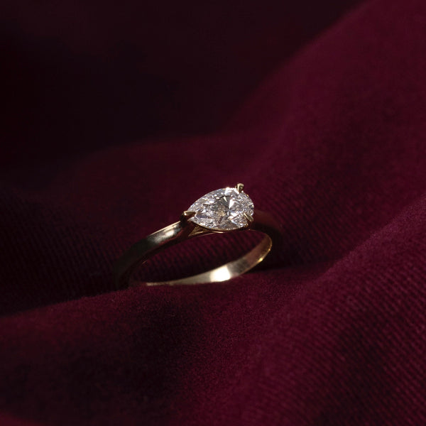 East West Solitaire Cathedral- 0.8 CT Pear Moissanite Engagement Ring - Solitaire- 1.0 CT Oval Moissanite Engagement Ring
