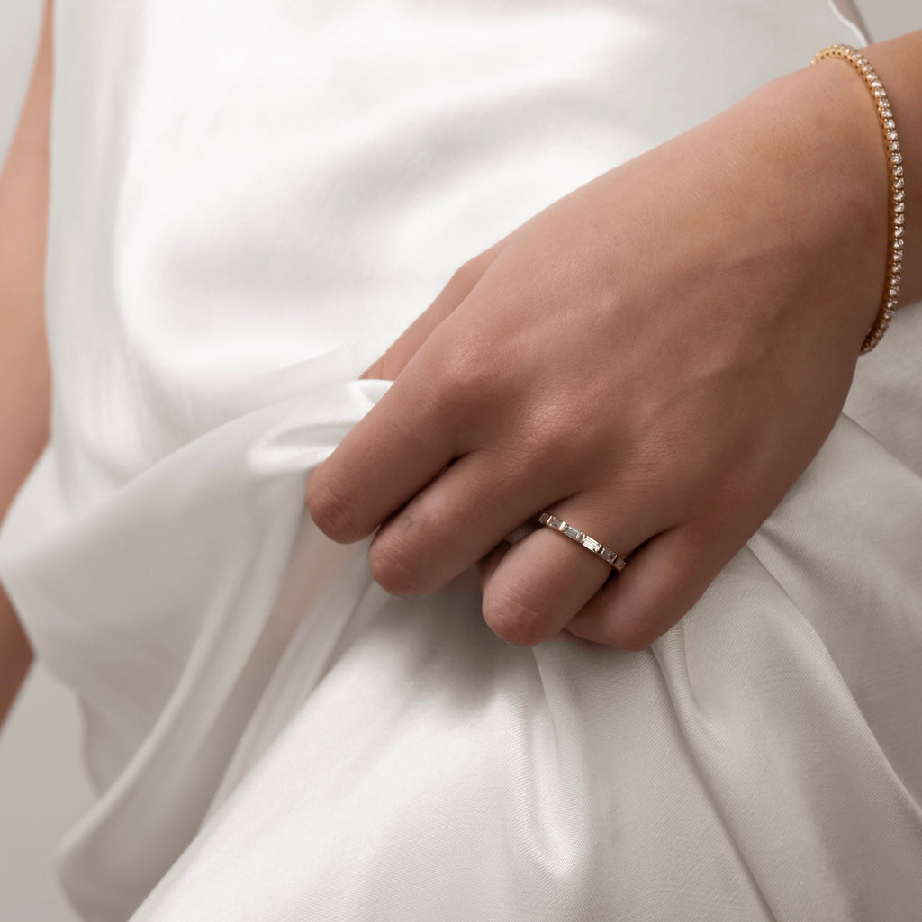 Half Eternity- 0.20 CT Oval Moissanite Wedding Band