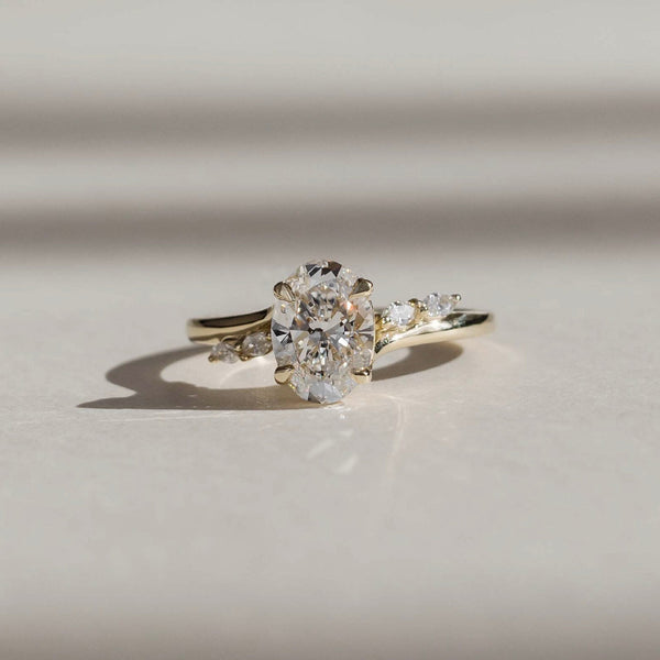 Cluster & Cathedral-Oval Lab Grown Diamond Engagement Ring - Solitaire-Oval Lab Grown Diamond Engagement Ring
