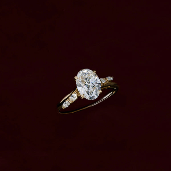 Cluster & Cathedral-Oval Lab Grown Diamond Engagement Ring - Solitaire-Oval Lab Grown Diamond Engagement Ring