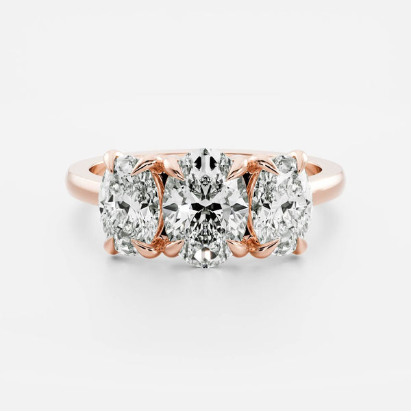 Three Stone & Cathedral-Oval Lab Grown Diamond Engagement Ring - Solitaire-Oval Lab Grown Diamond Engagement Ring