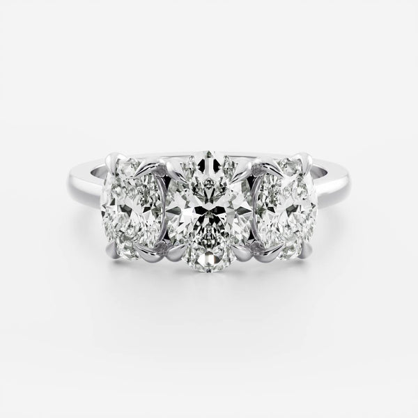 Three Stone & Cathedral-Oval Lab Grown Diamond Engagement Ring - Solitaire-Oval Lab Grown Diamond Engagement Ring