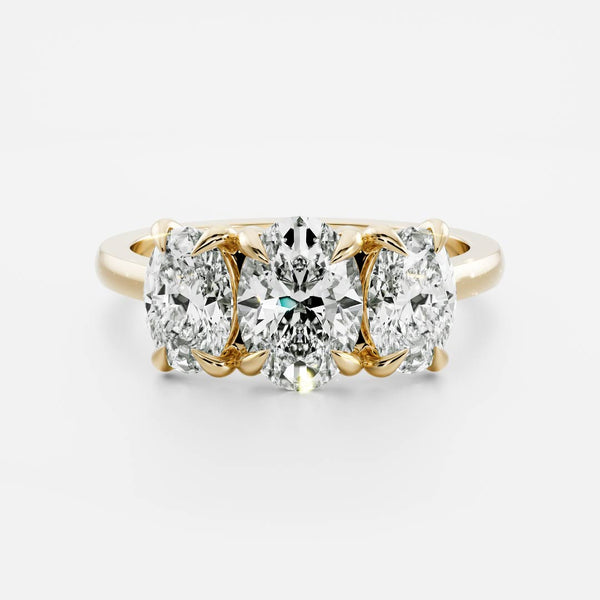 Three Stone & Cathedral-Oval Lab Grown Diamond Engagement Ring - Solitaire-Oval Lab Grown Diamond Engagement Ring