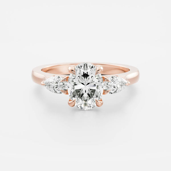 Three Stone & Cathedral-Oval Lab Grown Diamond Engagement Ring - Solitaire-Oval Lab Grown Diamond Engagement Ring