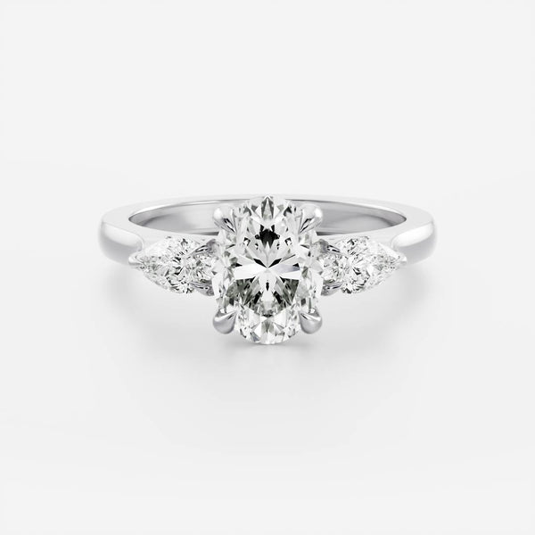 Three Stone & Cathedral-Oval Lab Grown Diamond Engagement Ring - Solitaire-Oval Lab Grown Diamond Engagement Ring