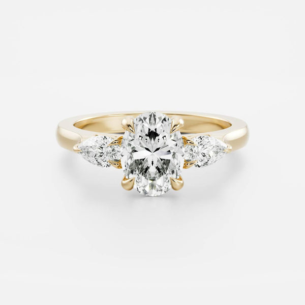 Three Stone & Cathedral-Oval Lab Grown Diamond Engagement Ring - Solitaire-Oval Lab Grown Diamond Engagement Ring