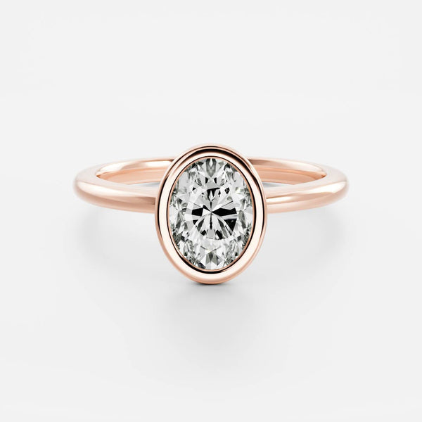 Solitaire Bezel Cathedral-Oval Lab Grown Diamond Engagement Ring - Solitaire-Oval Lab Grown Diamond Engagement Ring