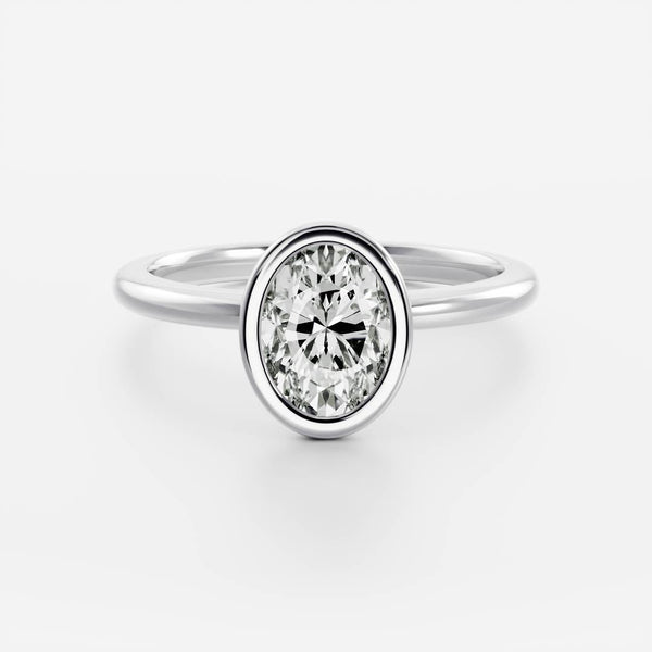 Solitaire Bezel Cathedral-Oval Lab Grown Diamond Engagement Ring - Solitaire-Oval Lab Grown Diamond Engagement Ring